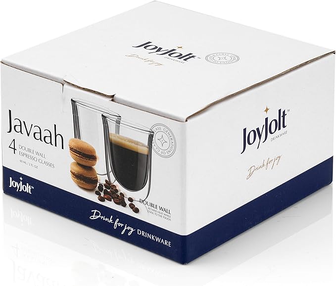 JoyJolt Javaah Double Walled Espresso Glasses Espresso Cups Set of 4 | 2-Ounces