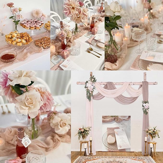 13ft Dusty Pink Cheesecloth Table Runner 35x157 Inches Boho Gauze Cheese Cloth Table Runner for Wedding Baby Bridal Shower Party Decorations