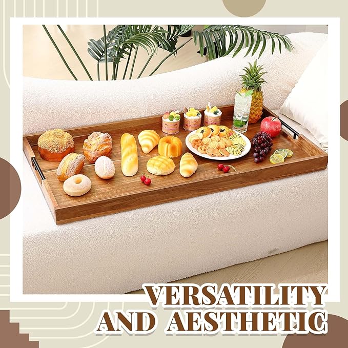 Blushtier 40 x 20 Inch Wood Serving Tray Extra Large Ottoman Tray with Handle Oversized Rectangle Extra Long Vintage Decorative Platters for Kitchen Food Beverage Fruit Snack Tea Coffee Table Decor