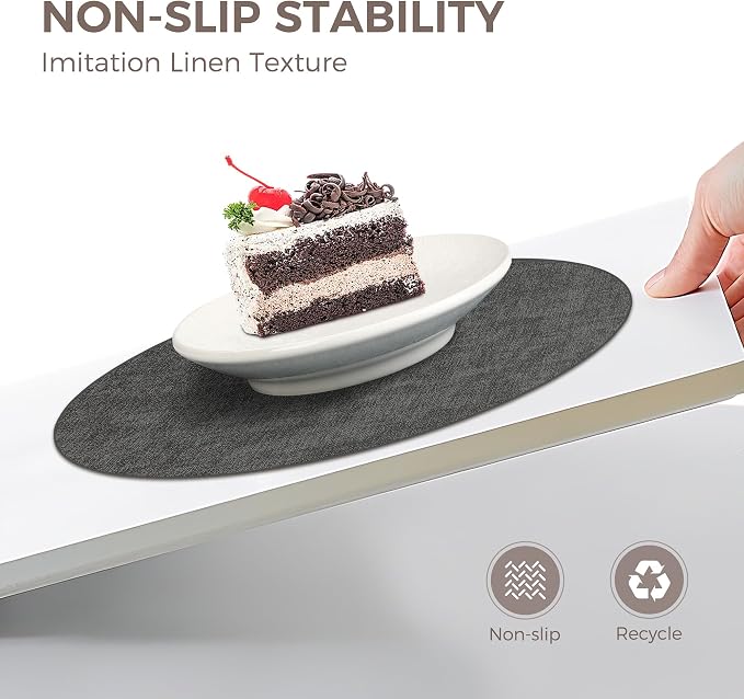 13"Round Placemats Set of 8, Reversible Faux Leather Heat Resistant Table Mats, 100% Waterproof Oilproof Wipeable Table Protective Placemats for Vinyl, Washable for Indoor & Outdoor Use (8, Deep Gray)