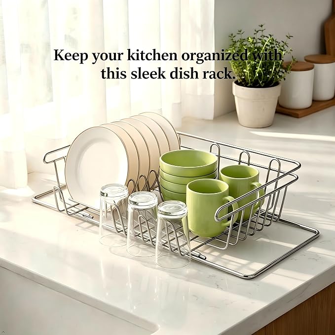 Dish Drying Rack in Sink & Over The Sink, Expandable Stainless Steel Dish Drainers for Kitchen Counter, Inside Sink Dish Dryer Rack, Rust-Resistant, Silver