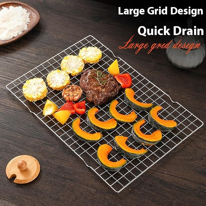 Set of 2 Rustproof Cooling Tray Stainless Steel Baking Sheet Oven Safe Bacons Rack for Camping and Home Kitchens Oven Safe Bacons Rack for Baking