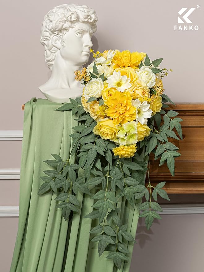 FANKO Artificial Flowers for DIY, Yellow Faux Flowers Bouquet, Fake Rose Dahlia Daisy Cosmos Silk Flowers for Vase, Home Decor, Garlands, Garden Wedding, Party, Birthdays