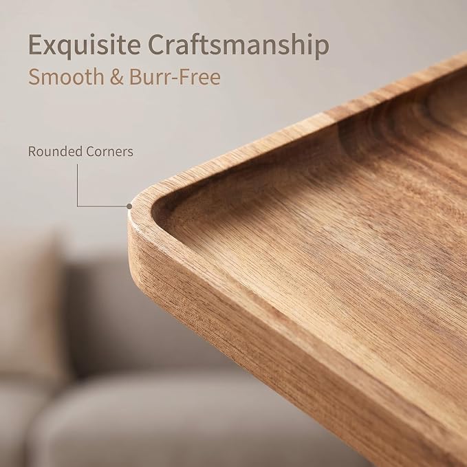 2 PCS Solid Acacia Wood Serving Trays Rectangular Wooden Serving Platters Natural Wooden Boards for Bar Coffee Party 13 * 9 inch