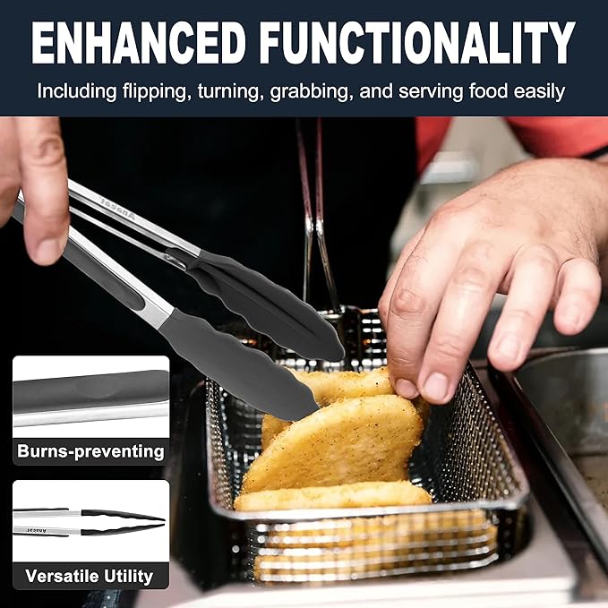 Anaeat 3 Pack 7" Mini Non-Stick Silicone Locking Tongs - Stainless Steel Kitchen Food Tong with Non-Slip Silicone Tips and Grip for Cooking, Baking and BBQ - Metal Tongs Heat Resistant up to 480°F
