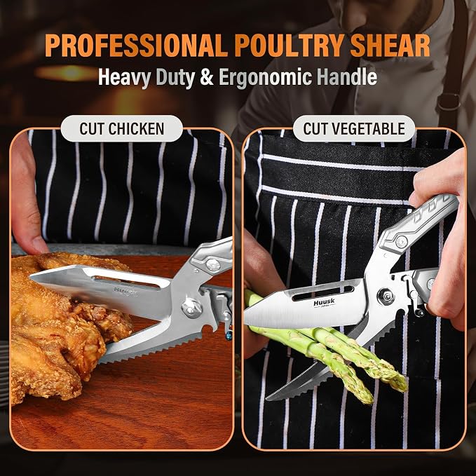 Huusk Heavy Duty Poultry Scissors - Kitchen Scissors for Food with Serrated Edge, Detachable Sharp Shears for Cutting Meat, Chicken Bone, Christmas Gift for Men and Women