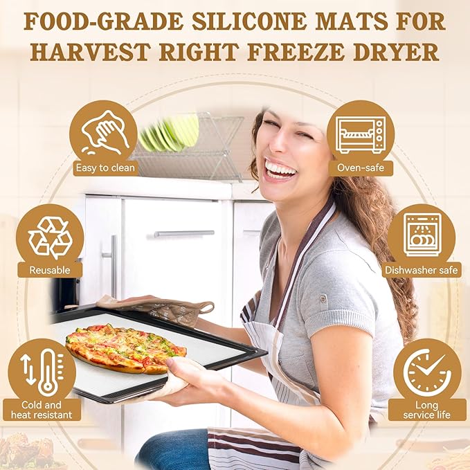 Silicone Baking Mats for Harvest Right Freeze Dryer Trays, Small/Medium/Large, Food-Safe Non-Stick Freeze Drying Mats, Heat Resistant Reusable Oven Liners, Medium-5PCS