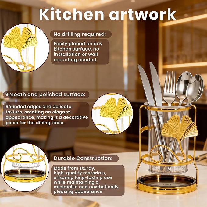 Transparent Double Barrel Square Cup Utensil Holder for Kitchen Counter, Large Capacity Silverware Caddy with Drainage System, Rust Resistant Freestanding Utensil Crock(Double barrel square cup)