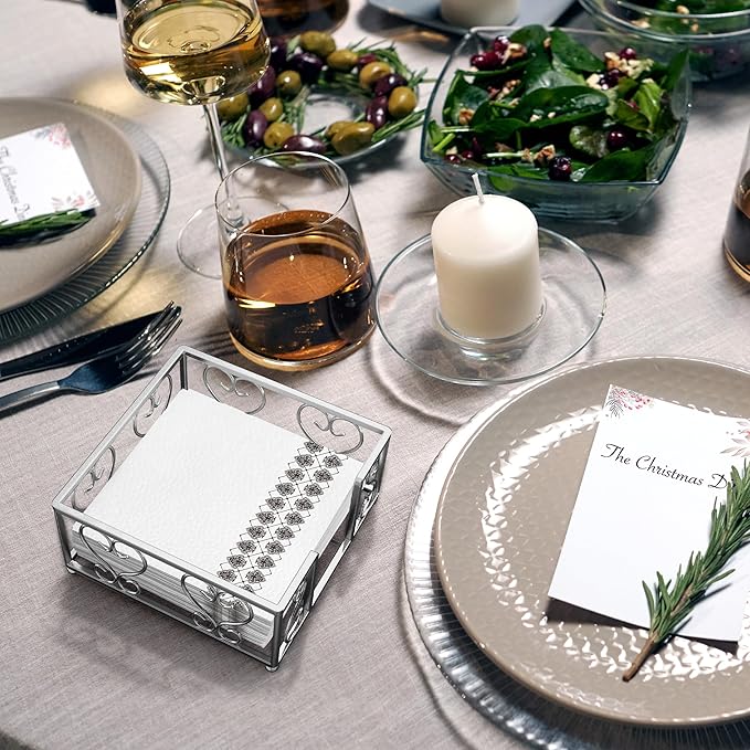 Cocktail Napkin Holder – Flat Napkin Caddy for 5x5 Paper Napkins, Weighted Beverage Napkin Holder for Table or Countertop, Sturdy Square Servilletero for Parties and Events, Home, Bar