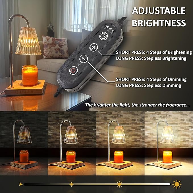 Ginza Candle Warmer Lamp with Timer, Living Room Decor | Gifts for Easter Mom Women Friend Sister | Birthday Gifts for mom | Candle Wax Warmer with 2 Bulbs Home Decoration Amber