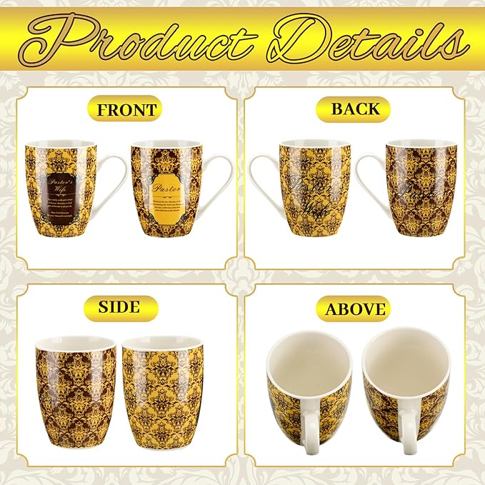 Shellwei 2 Sets Pastor and Wife Appreciation Gifts Stoneware Coffee Mugs with Gift Box Golden Coffee Spoons Pastor Gifts for Men Women Thanksgiving Christmas Christian Present(Classic)