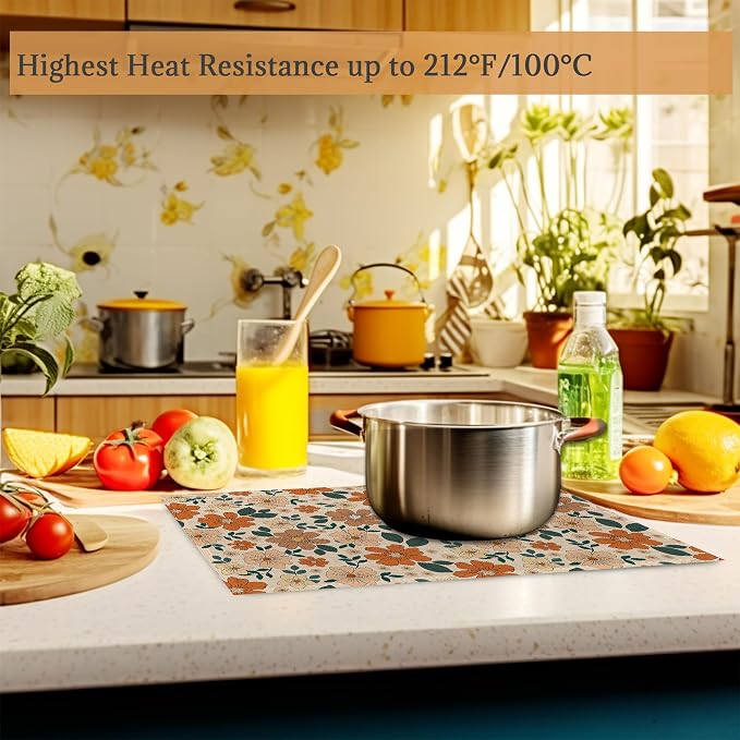 70s Retro Floral Flowers Placemats Set of 6 Washable Table Mats for Kitchen Dining Table,Heat-Resistant Place Mats for Indoor Outdoor Party Holiday Decoration