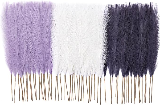 Serwalin 𝟲𝟬𝗽𝗰𝘀 Pampas Grass Decor, 𝟭𝟳.𝟳𝗜𝗻𝗰𝗵 Pampas Grass Home Decor, Faux Pampas Grass Boho Decor, Purple DIY Artificial Plants Fluffy, Pampas Decoration Vase Filler, Table Centerpieces