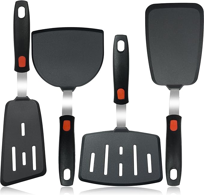 Silicone Spatula Turner,4-Pack Spatulas Silicone Set for Nonstick Cookware, Dishwasher Safe 600°F Heat Resistant Kitchen Turner Spatula Home Kitchen Cooking Eggs, Pancake, Fish, Stir Fries