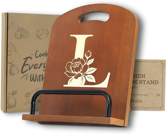 INNObeta Cookbook Stand for Kitchen Counter, Adjustable Tablet Recipe Book Holder, Perfect Gifts for Women, Mom, Grandma on Birthday, Unique Kitchen Decor, Initial L