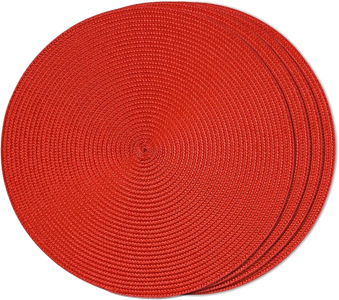 FunWheat Round Braided Placemats Set of 4 Place Mats for Dining Tables Woven Washable Non-Slip Table mats Small 13 inch(S Red, 4pcs)