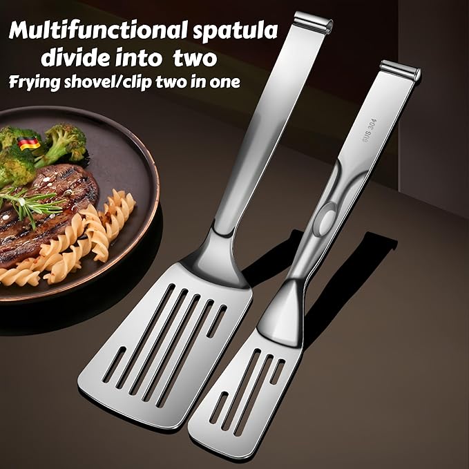 New Kitchen Cooking Tongs, Multifunctional Frying Spatula with Detachable Design, 304 Stainless Steel, Perfect for Grilling, Cooking, Frying, and Griddling (12.8 Inch)