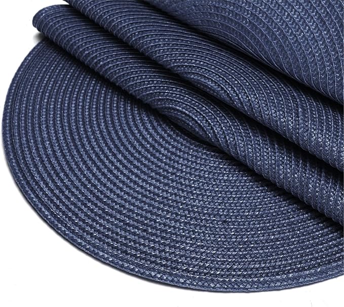 Round Placemats, Crossweave Heat Resistant Woven Round Place Mats Diameter 13.5 inch for Kitchen Table Set of 6 (Nautical Blue)