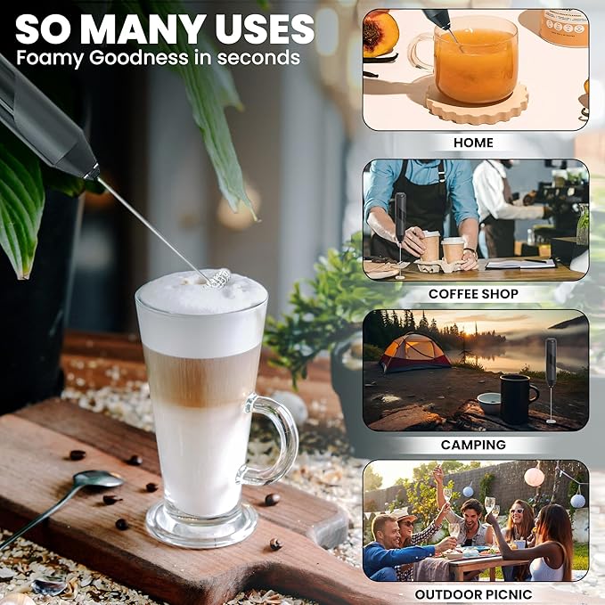 Handheld Milk Frother Wand - Electric Whisk Frother for Coffee Battery Operated - Drink Stirrer Electric Frothers Handheld - Drink Mixer - Coffee Mixer Wand