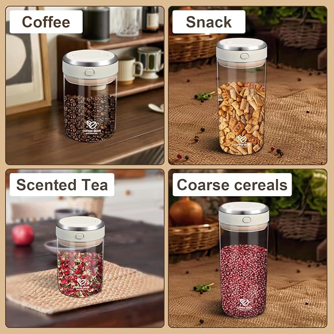 Coffee Canister with Premium Glass, Airtight Coffee Container with One-Way CO2 Valve and Freshness Tracker Clear Borosilicate Glass Coffee Canister Perfect for Coffee Bean Storage (1.8Qt)
