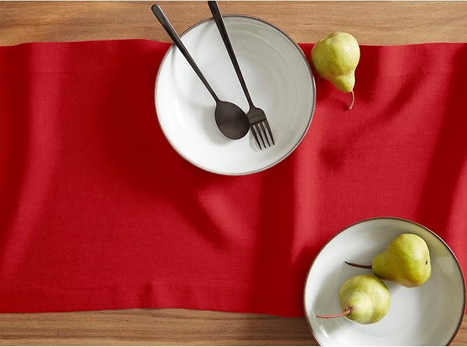 Solino Home 100% Pure Linen Red Table Runner 72 Inches - 14 x 72 Inch for Dining, Sideboard, Entry Tables - Sonoma, 4th of July