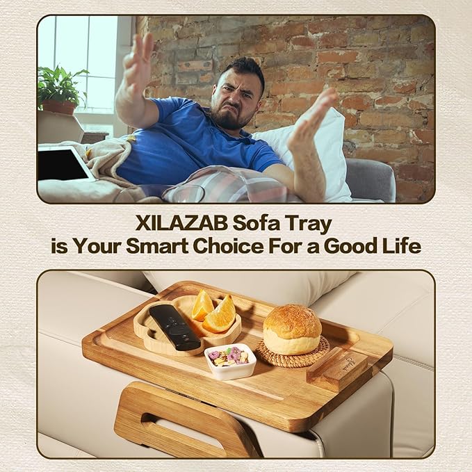 Acacia Wood Sofa Armrest Tray -Sofa Arm Tray Table Clip - Couch Arm Table for Wide Couches - Wooden Side Tables for Small Spaces for Eating and Drink