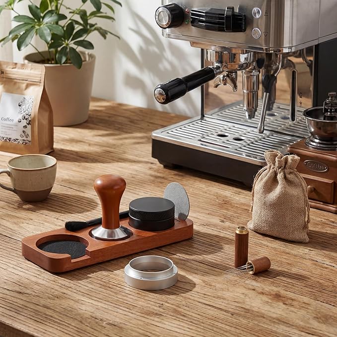 7 Pcs Espresso Accessories Kit, 58 mm Coffee Tamper Set Espresso Machine Accessories Coffee Tamper Wdt Tool Dosing Funnel Puck Screen Brush Tamping Station for 58 mm Barista Tools
