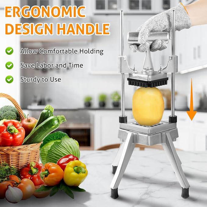 WICHEMI Commercial Vegetable & Fruit Chopper - Stainless Steel Dicer, Cutter for Onions, Potatoes, Peppers & Mushrooms (3/8")