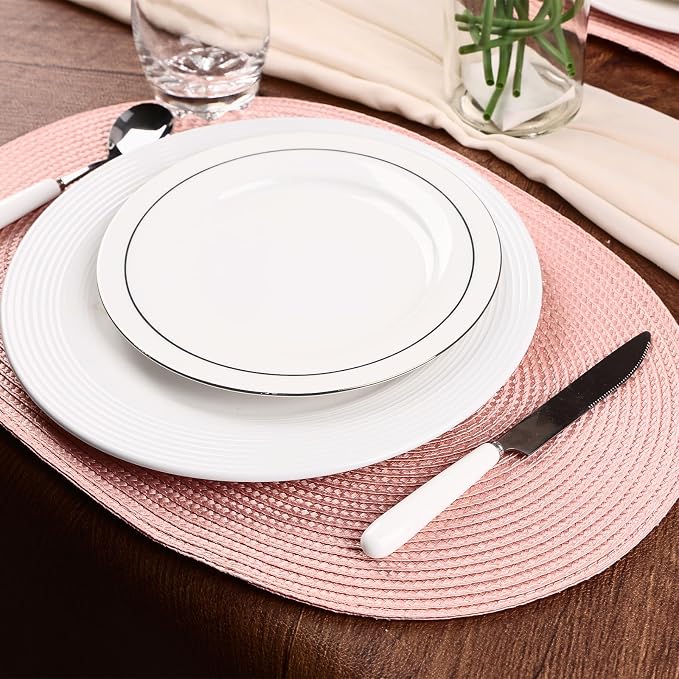 AHHFSMEI Placemats Set of 6 for Dining Table Washable Woven Non-Slip 18x12 inches Placemat Heat-Resistant Durable Table Mats for Dining Table Easy to Clean(Pink)