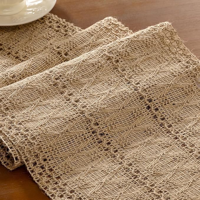 Burlap Brown Boho Woven Cotton Linen Table Runner 11"x36" with Tassels Rustic Macrame Farmhouse Table Runner for Summer Dining Room Wedding Kitchen Party