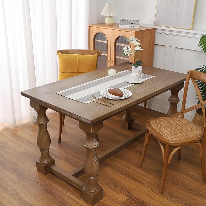 Gernaice 2PCS Boho Table Runner, Rustic Striped Cotton Linen Farmhouse Table Runners for Dresser End Coffee Table Home Decor, 24" L X 13" W Dark Brown