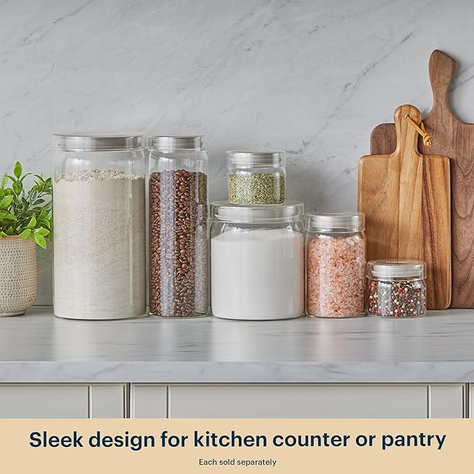 Pyrex 4-Pack Glass Canister Set - Dry Food Storage Containers with Glass Lids for Kitchen and Pantry Organization