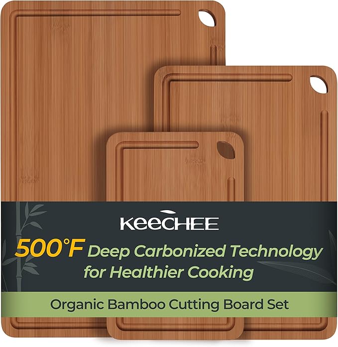 Keechee Bamboo Cutting Board, Durable Wood Cutting Boards for Kitchen with Deep Juice Grooves & Built-in Handles, Ideal Charcuterie & Chopping for Meat, Vegetables and Fruits Ideal Kitchen Gifts