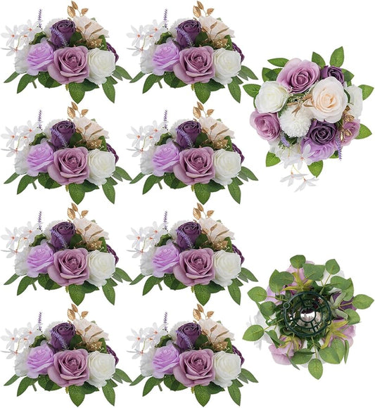 BLOSMON Artificial Flowers Ball Wedding Centerpieces 10 Pcs Lilac Rose Artificial Flower Center Pieces Decoration for Table Silk Kissing Ball Faux Floral Bouquet Arrangements for Home Party DIY Decor