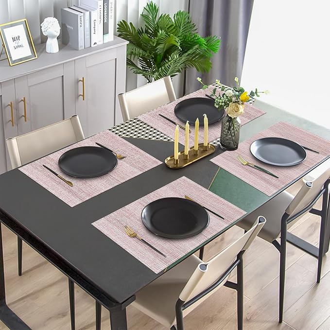 Niviy Pink Placemats Set of 4, 12x18 Inch Washable Easy to Clean Rectangular Cute Placemats for Kitchen Table Holiday Wedding Party Dining Room Decoration