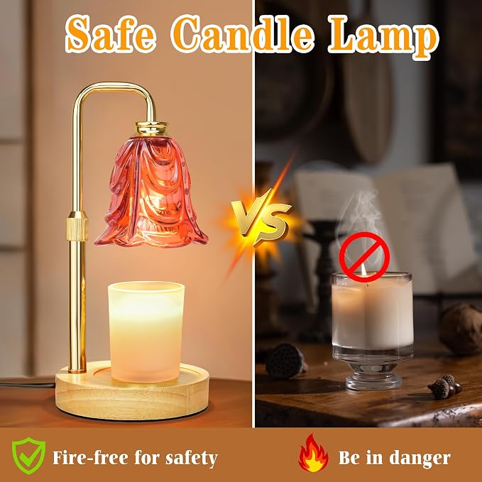 Candle Warmer Lamp with Timer Dimmer, Adjustable Height Red Tulip Candle Wax Warmer, Christmas Birthday Gift for Mom Women, House Warming Gifts for New Home Bedroom Decor,Lava Red