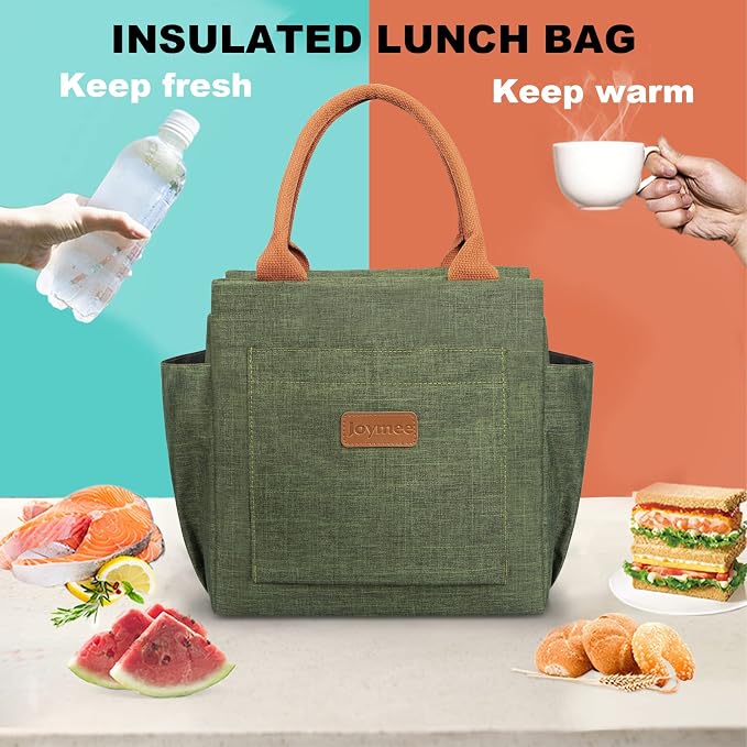 Joymee Lunch Box for Women Reusable Leakproof Insulated Lunch Bag-Green | Large Capacity, Bottle Holder & Side Pockets, Leakproof Insulated Design, for Work, Travel, Picnic & Daily Use, for Adult