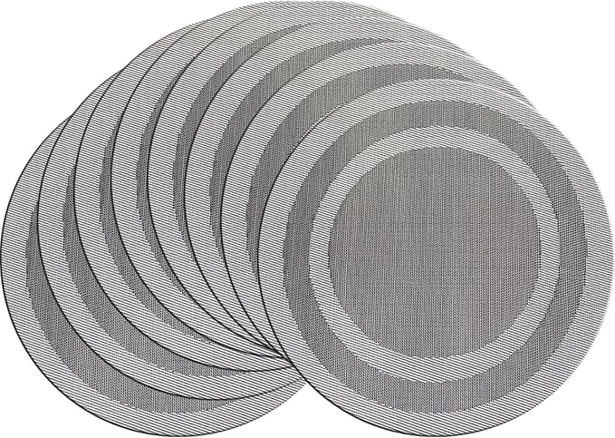 PIGCHCY Round Placemat Set of 8 Vinyl Washable Kitchen 15 inch Table Placemats for Wedding Holiday Party (Deep Silver)