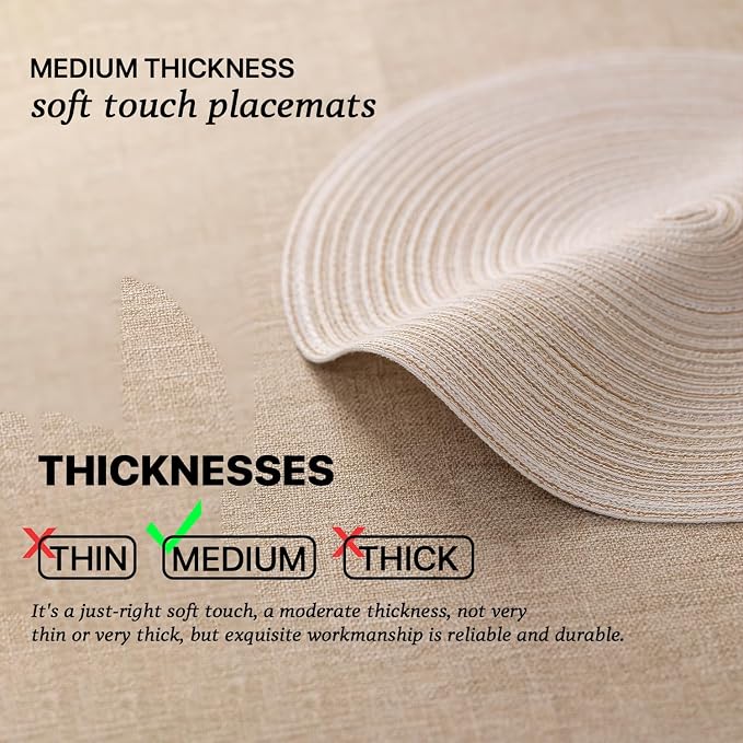 Round Placemats Set of 4 Woven Placemats Washable Braided Table Mats for Dining Table Heat Resistant Non-Slip Circle Place Mats(Cream)