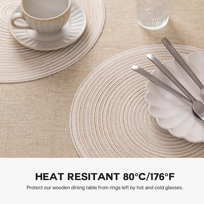 Round Placemats Set of 4 Woven Placemats Washable Braided Table Mats for Dining Table Heat Resistant Non-Slip Circle Place Mats(Cream)