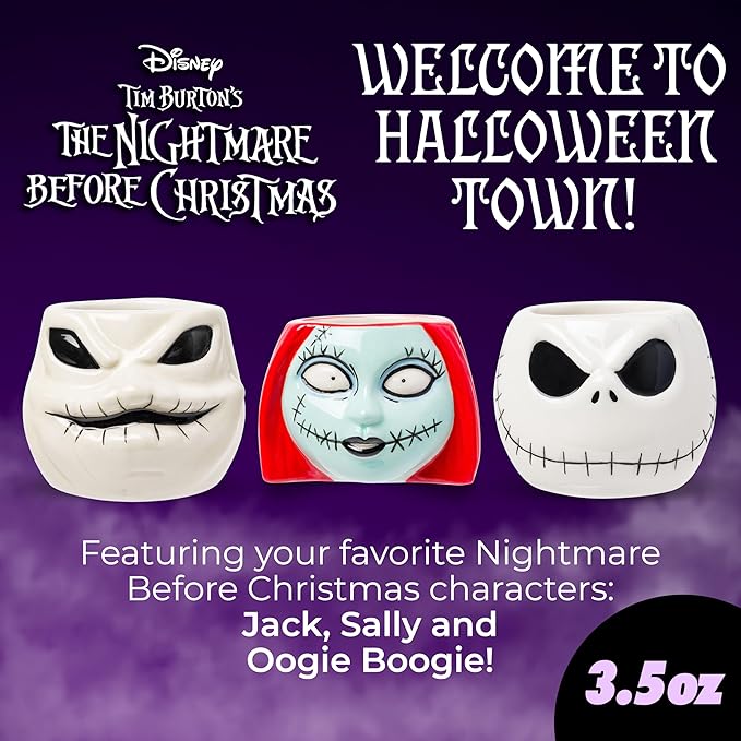 Silver Buffalo Nightmare Before Christmas Sally Oogie Faces 3pc Ceramic Sculpted Mini Cup Set in Retail Packaging