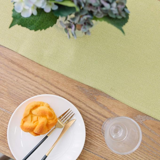 Soft Caddice Faux Linen 2 Piece Fabric in 1 Table Runner, eco-Friendly Fabric Handcrafted Runner, Green 12 x 48 Inch