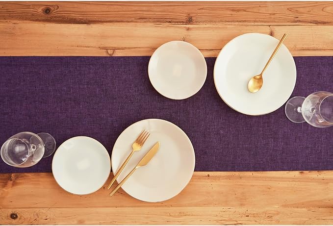 Solino Home Linen Grape Table Runner 108 Inches Long - Athena, 100% Pure Linen Dining Table Runner 14 x 108 Inch for Spring, Summer