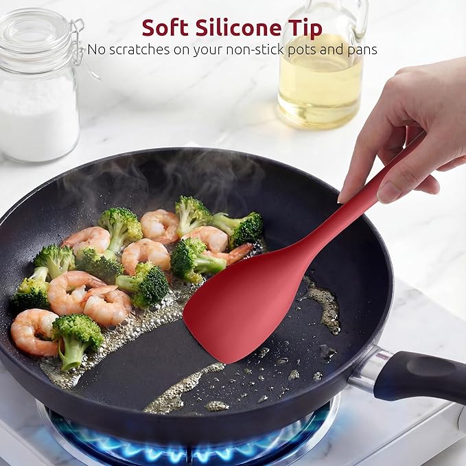 600ºF Heat Resistant Spatula Spoon: U-Taste Flexible Silicone Cooking Scoop Spoonula, Serving Mixing Scraping Food in Non-Stick Pan Cookware, Seamless Multifunctional Kitchen Utensil (Red)