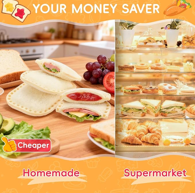 HINZER Sandwich Cutter and Sealer for Kids Lunch Breakfast Sandwich Maker Stainless Steel Bread Decruster Heart Circle Cookie Cutter for Kids Children Adult Boys Girls