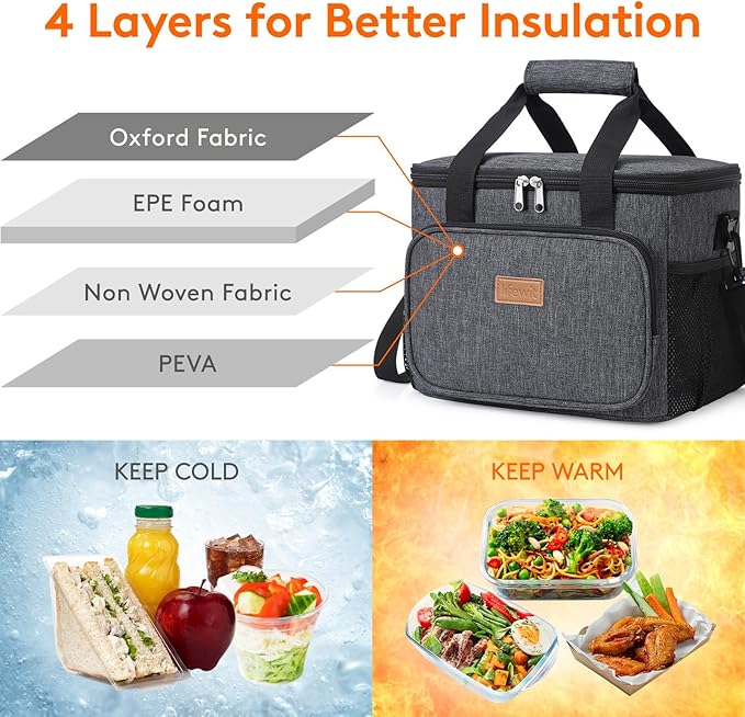 Lifewit Large Lunch Bag, Insulated Lunch Box, Soft Cooler Cooling Tote for Adult Men Women, Dark Gray 24-Can (15L)