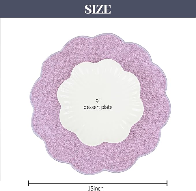AHHFSMEI Round Faux Linen Placemats Set of 6 Heat Resistant Non-Slip Stain Proof Table Mats for Kitchen Dining Elegant Decor Place Mats (6, Purple)
