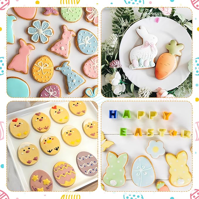 Easter Cookie Cutter Set, 12 PCS Easter Cookie Cutters for Baking, Stainless Steel Spring Cookie Molds - Rabbit, Egg, Chick, Butterfly, Carrot