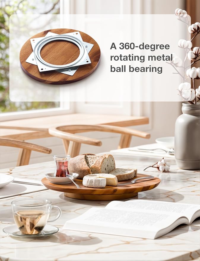 TIDITA 13" Acacia Lazy Susan Organizer for Table - Wooden Lazy Susan Turntable - Wood Kitchen Turntable Storage Food for Cheese Boards, Pantry, Fridge, Countertop (Acacia Wood, 13 Inch)