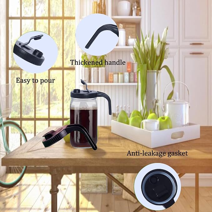 8pcs Set Cold Brew Mason Jar Coffee Maker Accessories，32/64oz Wide Mouth Mason Jar Replacement Include Stainless Steel Filter，Flip Cap Lid with Handle for Delicious Brewed Coffee，Infused Snarky Tea